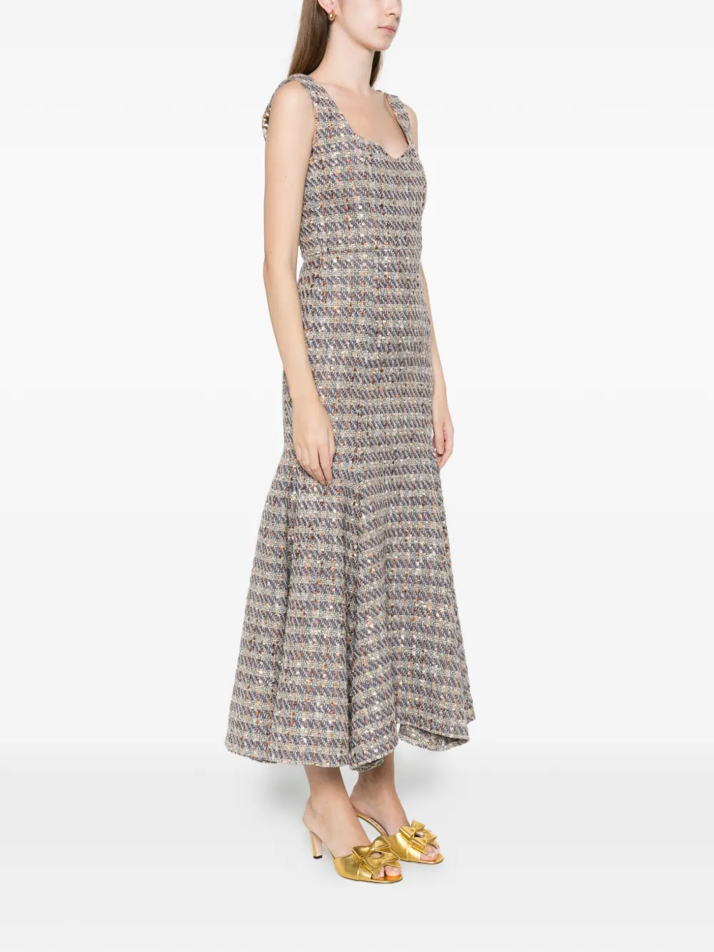 Miau By Clara Rotescu Tweed Maxi Dress In Gray