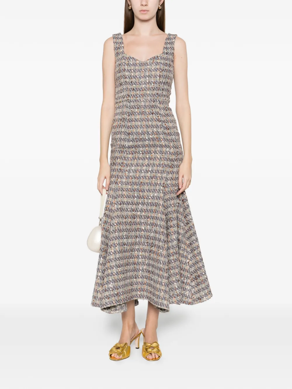 Miau By Clara Rotescu Tweed Maxi Dress In Gray
