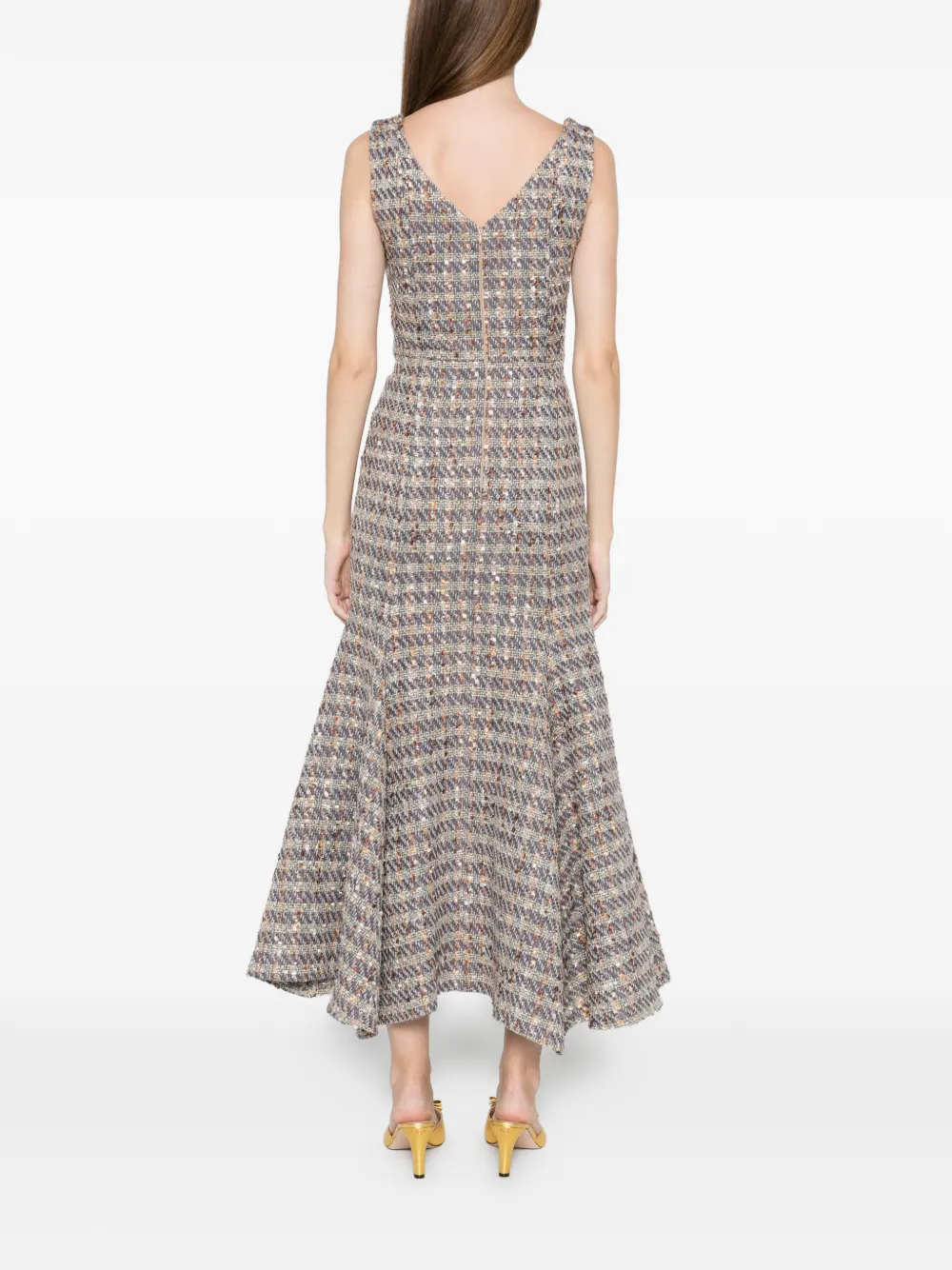 Miau By Clara Rotescu Tweed Maxi Dress In Gray