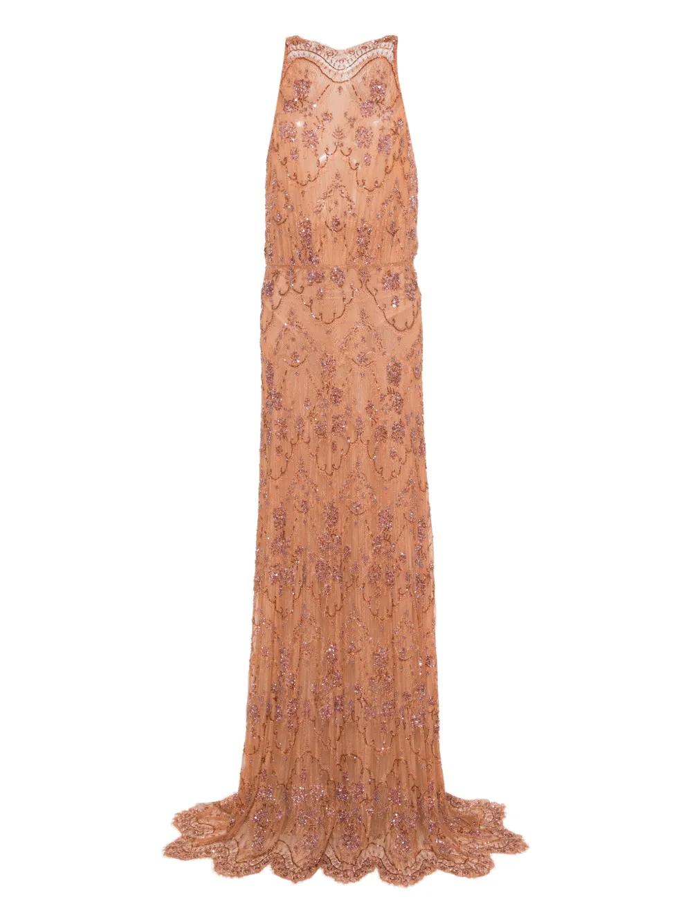 Miau By Clara Rotescu Beaded Maxi Dress In Brown