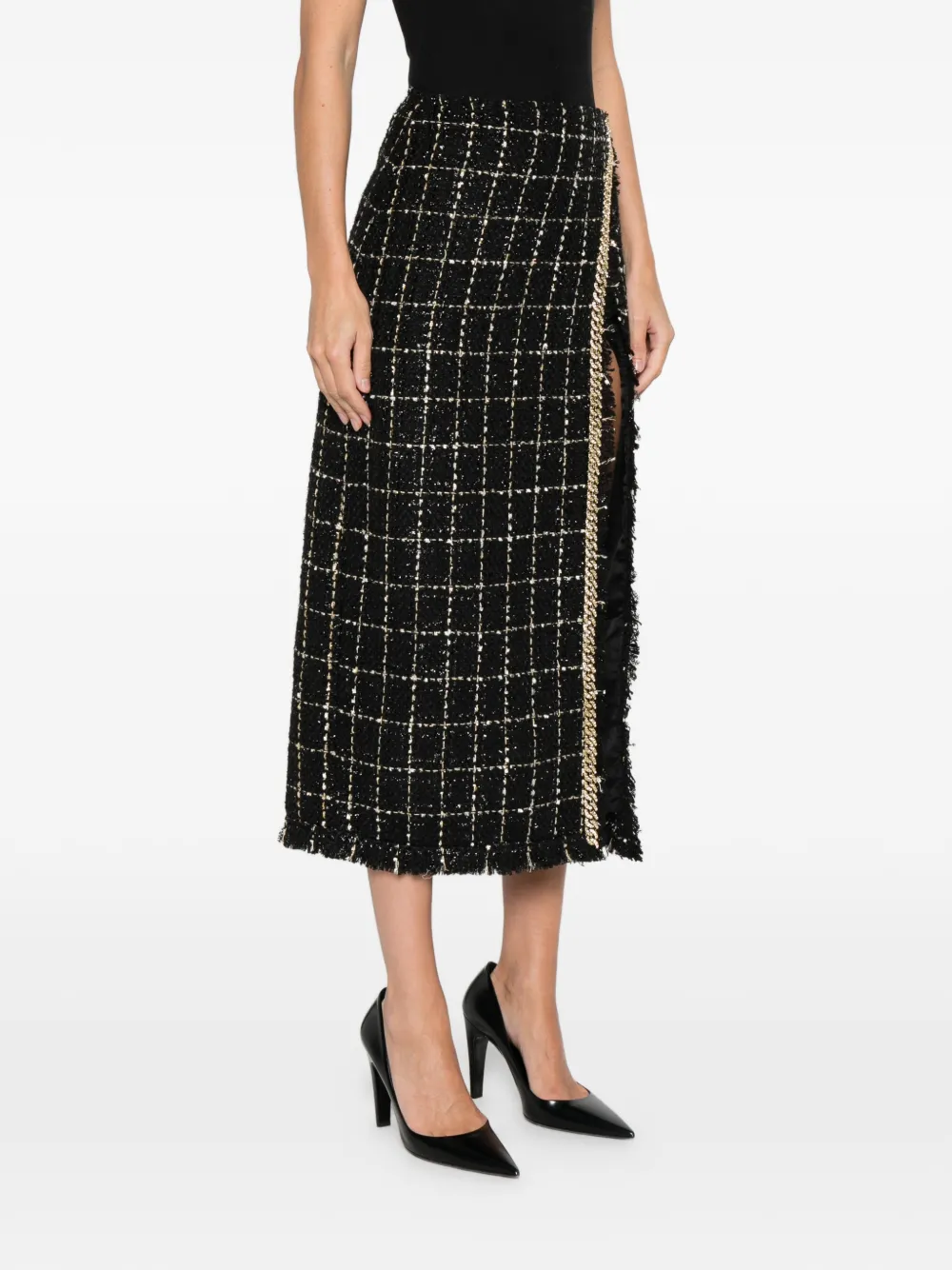 Miau By Clara Rotescu Carter Chain Check Midi Skirt In Animal Print