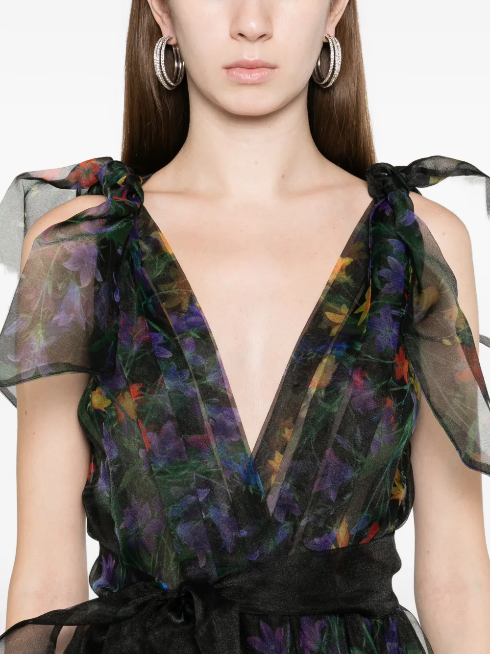 Miau By Clara Rotescu Isla Floral Tiered Maxi Dress In Black