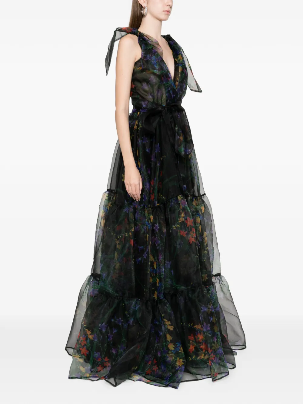 Miau By Clara Rotescu Isla Floral Tiered Maxi Dress In Black