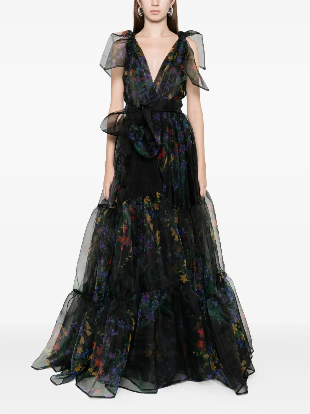 Miau By Clara Rotescu Isla Floral Tiered Maxi Dress In Black