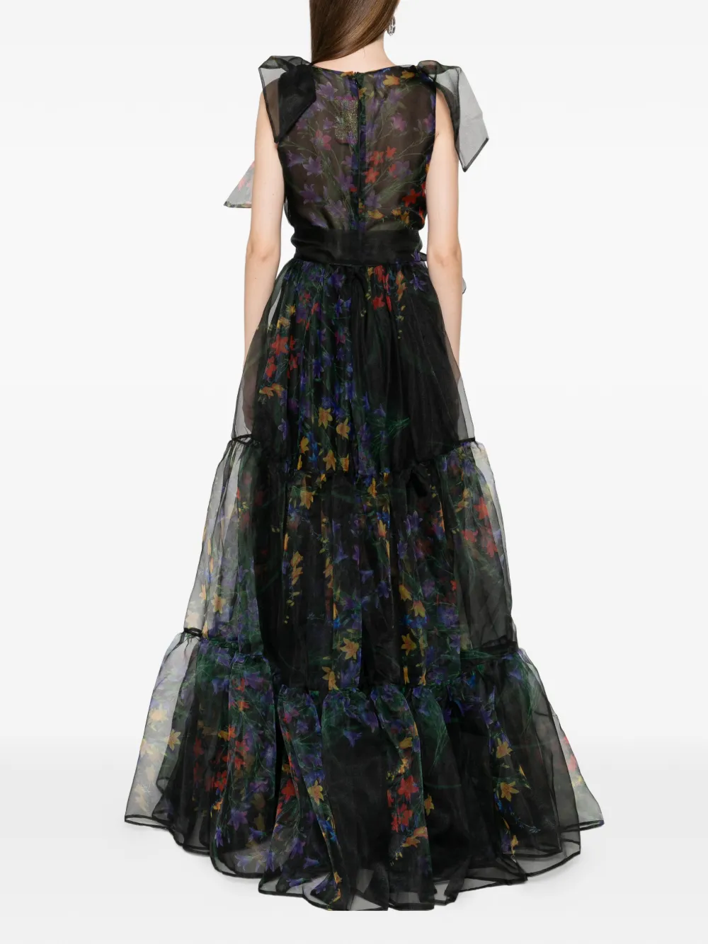 Miau By Clara Rotescu Isla Floral Tiered Maxi Dress In Black