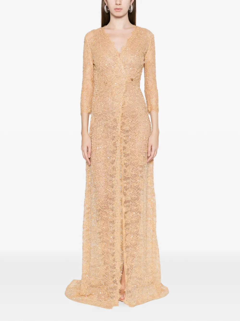 Miau By Clara Rotescu Lace Maxi Dress In Neutral