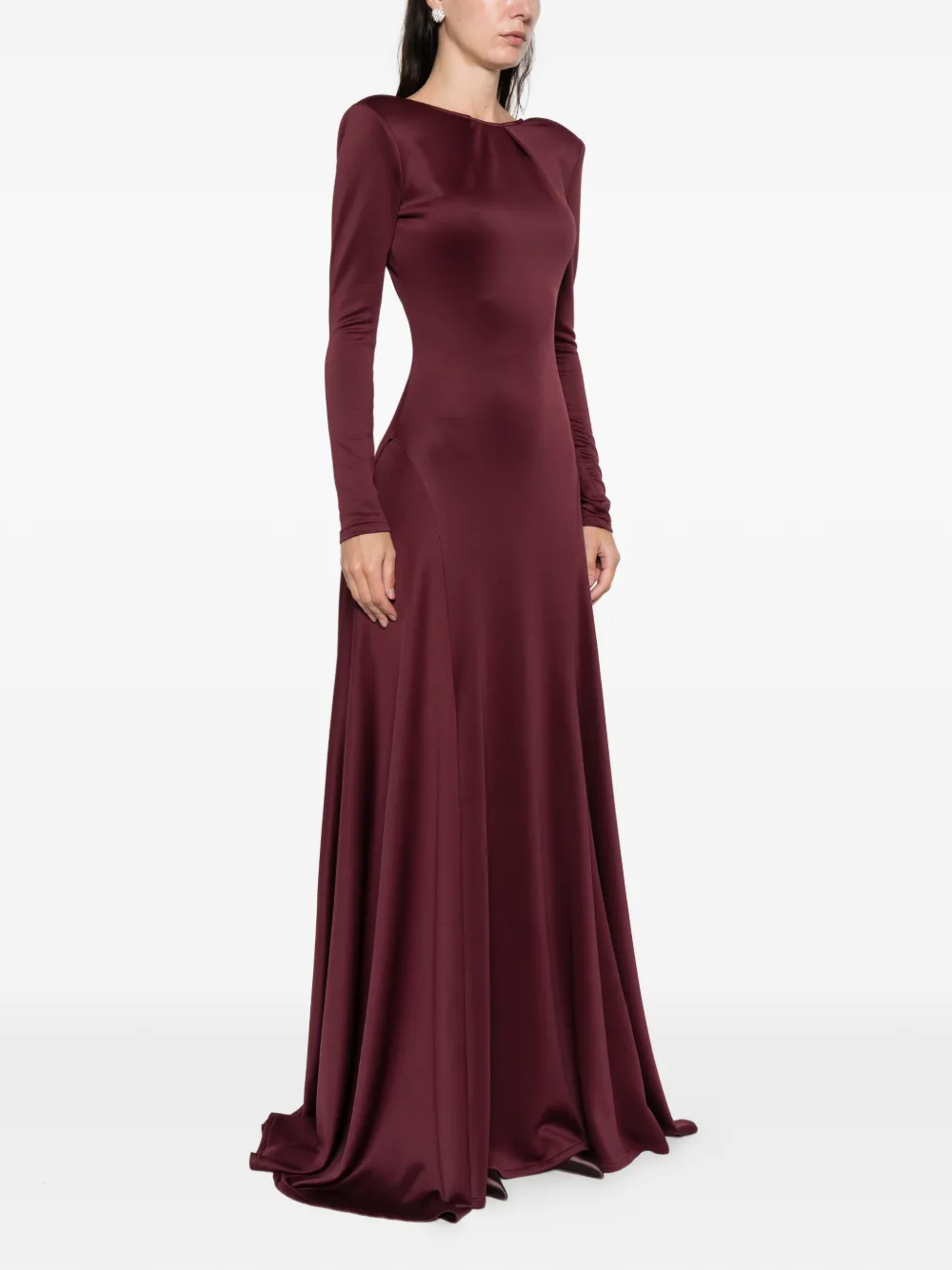 Miau By Clara Rotescu Leona Long-sleeve Gown In Burgundy