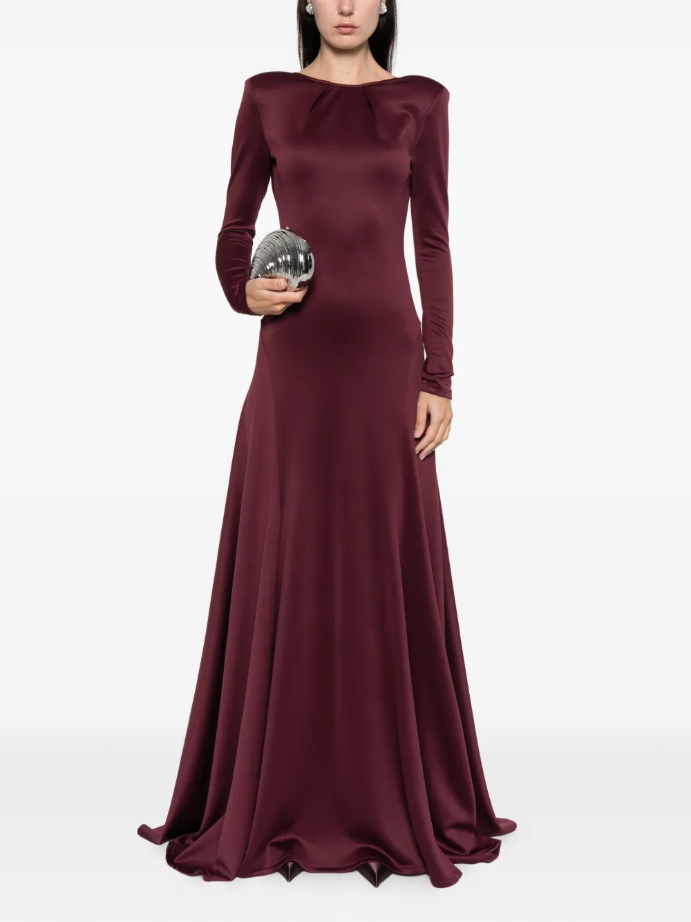 Miau By Clara Rotescu Leona Long-sleeve Gown In Burgundy