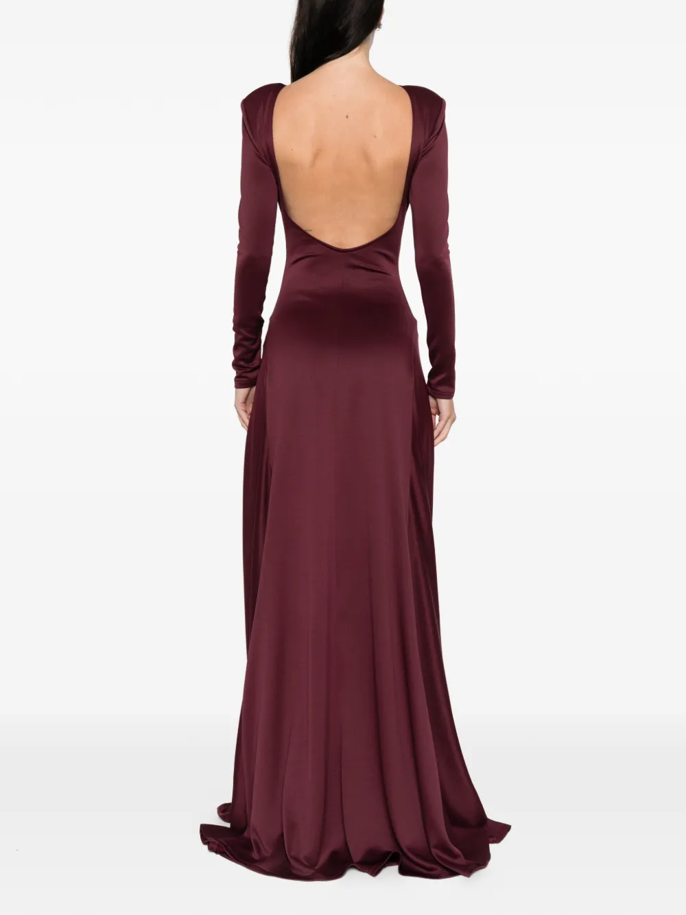 Miau By Clara Rotescu Leona Long-sleeve Gown In Burgundy