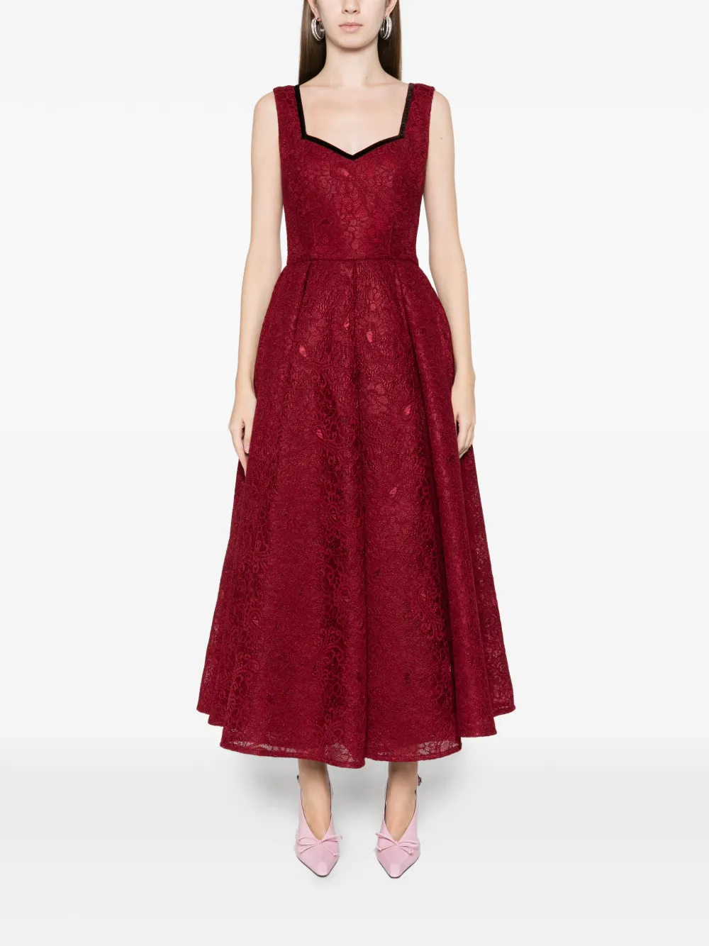 Miau By Clara Rotescu Lace Trim Maxi Dress In Red