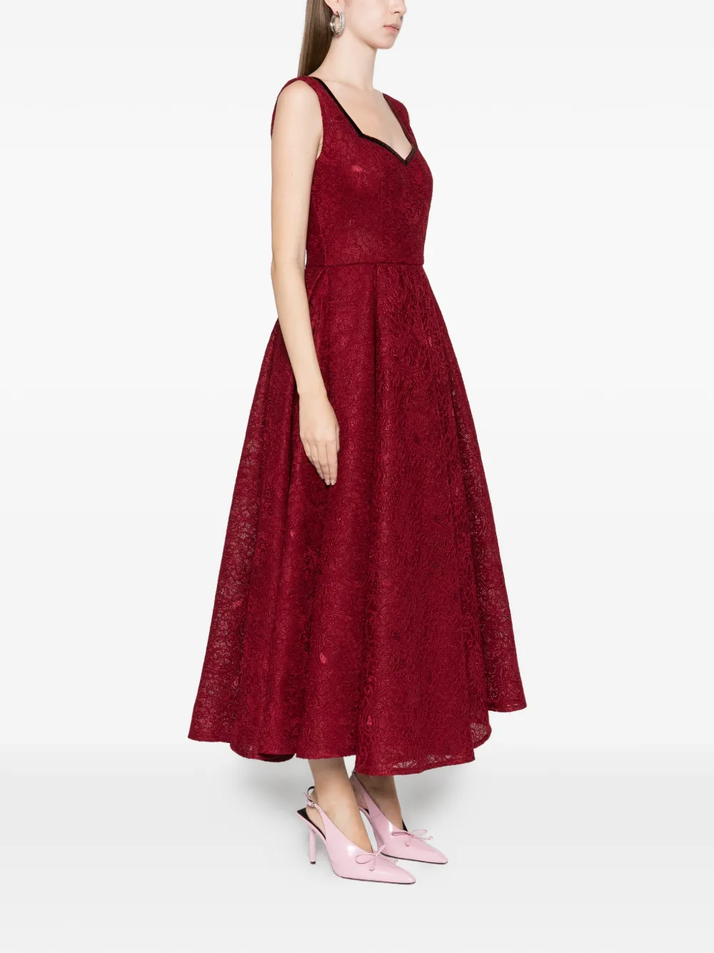 Miau By Clara Rotescu Lace Trim Maxi Dress In Red