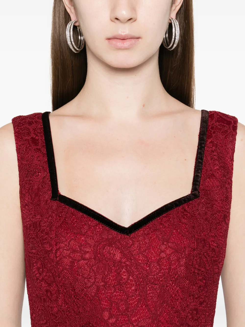 Miau By Clara Rotescu Lace Trim Maxi Dress In Red