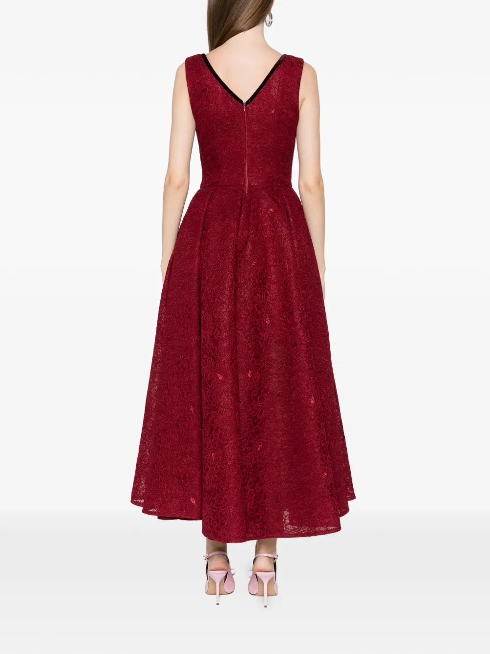 Miau By Clara Rotescu Lace Trim Maxi Dress In Red