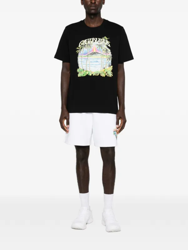 Casablanca Volcano palm-tree Tropical Print T-shirt | Black | FARFETCH