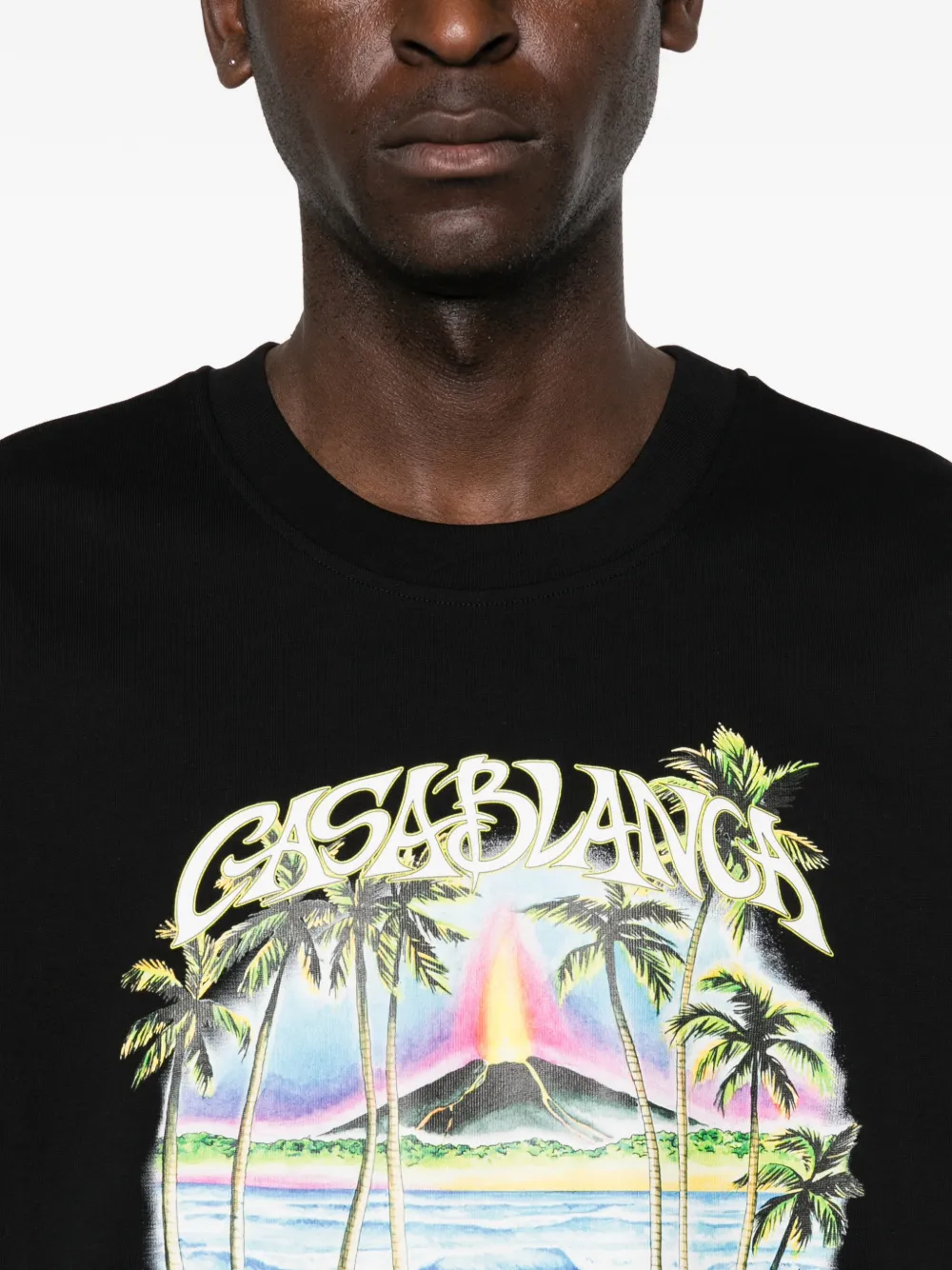 Casablanca Volcano T-shirt met tropische print Zwart