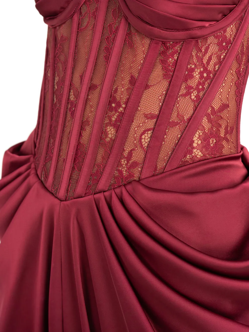 Ana Radu Lace-detailed Corset-style Maxi Dress In Burgundy