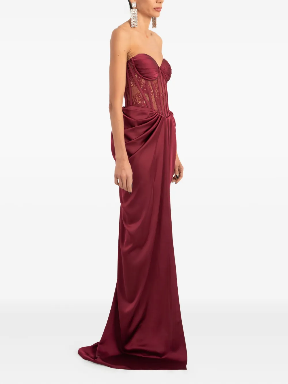 Ana Radu Lace-detailed Corset-style Maxi Dress In Burgundy