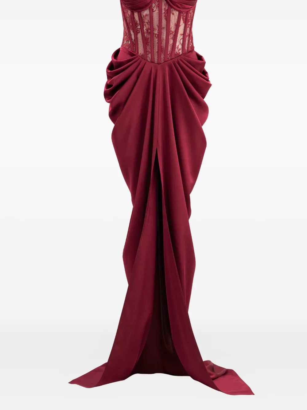 Ana Radu Lace-detailed Corset-style Maxi Dress In Burgundy