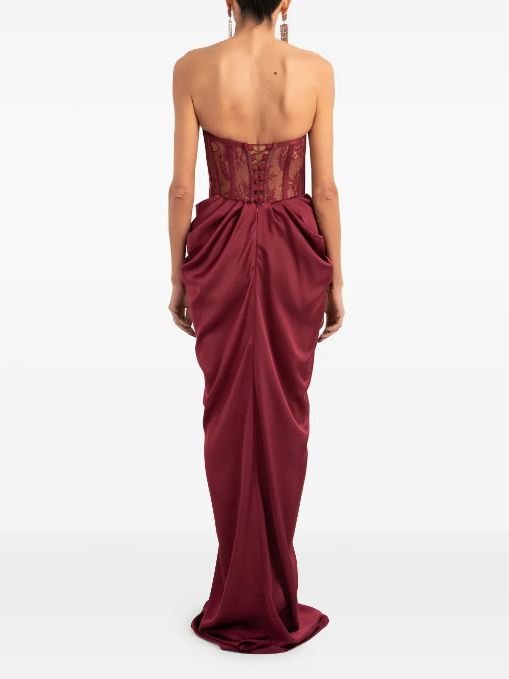 Ana Radu Lace-detailed Corset-style Maxi Dress In Burgundy