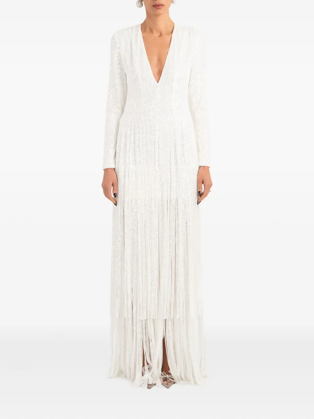 Ana Radu fringe-detailed maxi dress - Wit