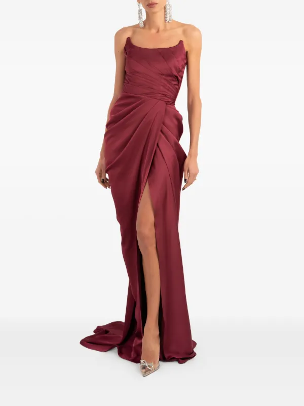 Ana Radu Ruched side-slit Maxi Dress | Red | FARFETCH JO Ana Radu Ruched side-slit Maxi Dress | Red | FARFETCH JO