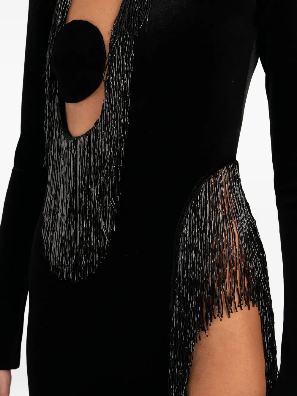 Ana Radu Fringe-detailed Side-slit Maxi Dress In Black