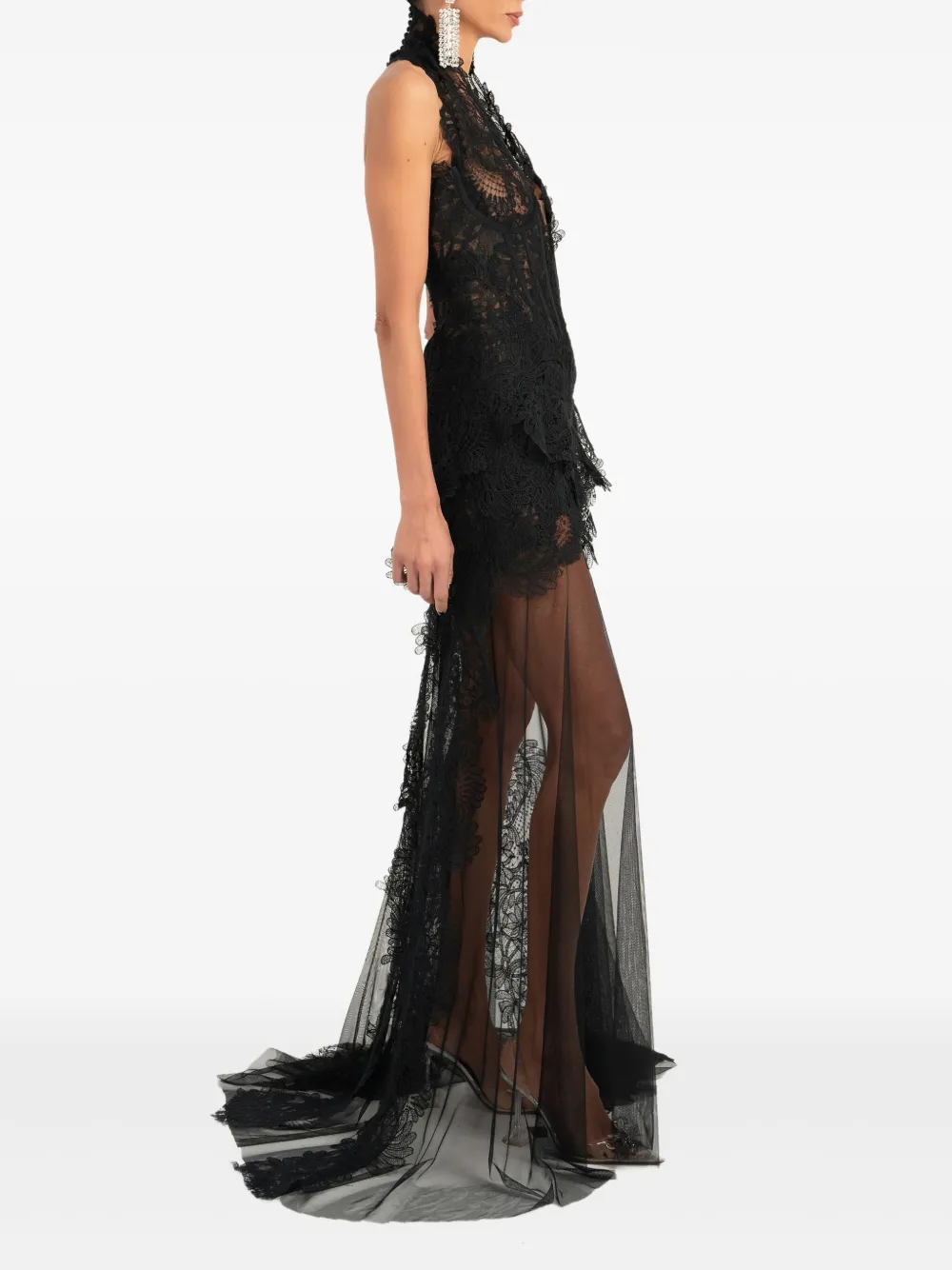 Ana Radu Maxi-jurk met kant Zwart