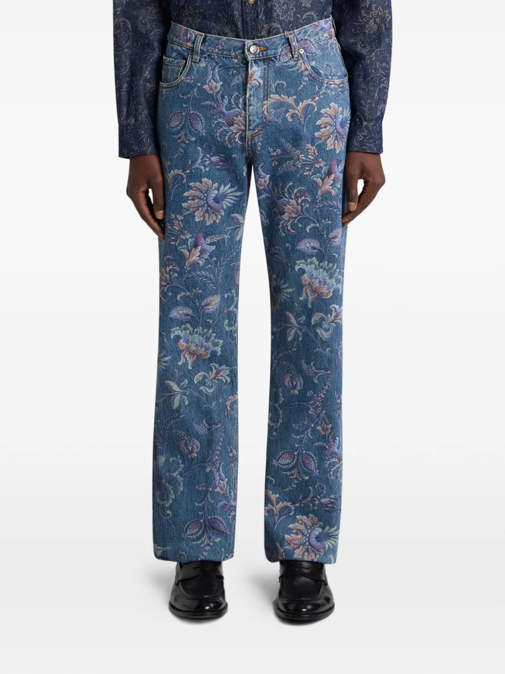  Etro Vaqueros Con Motivo Floral - Azul 