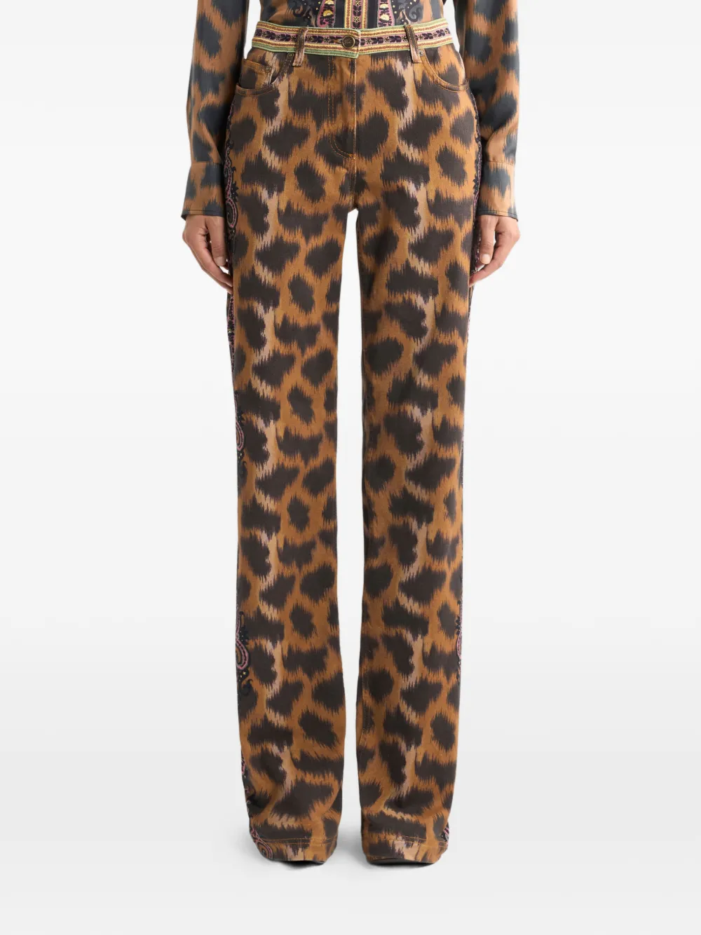 ETRO Bootcut jeans met dieren-patroon Bruin