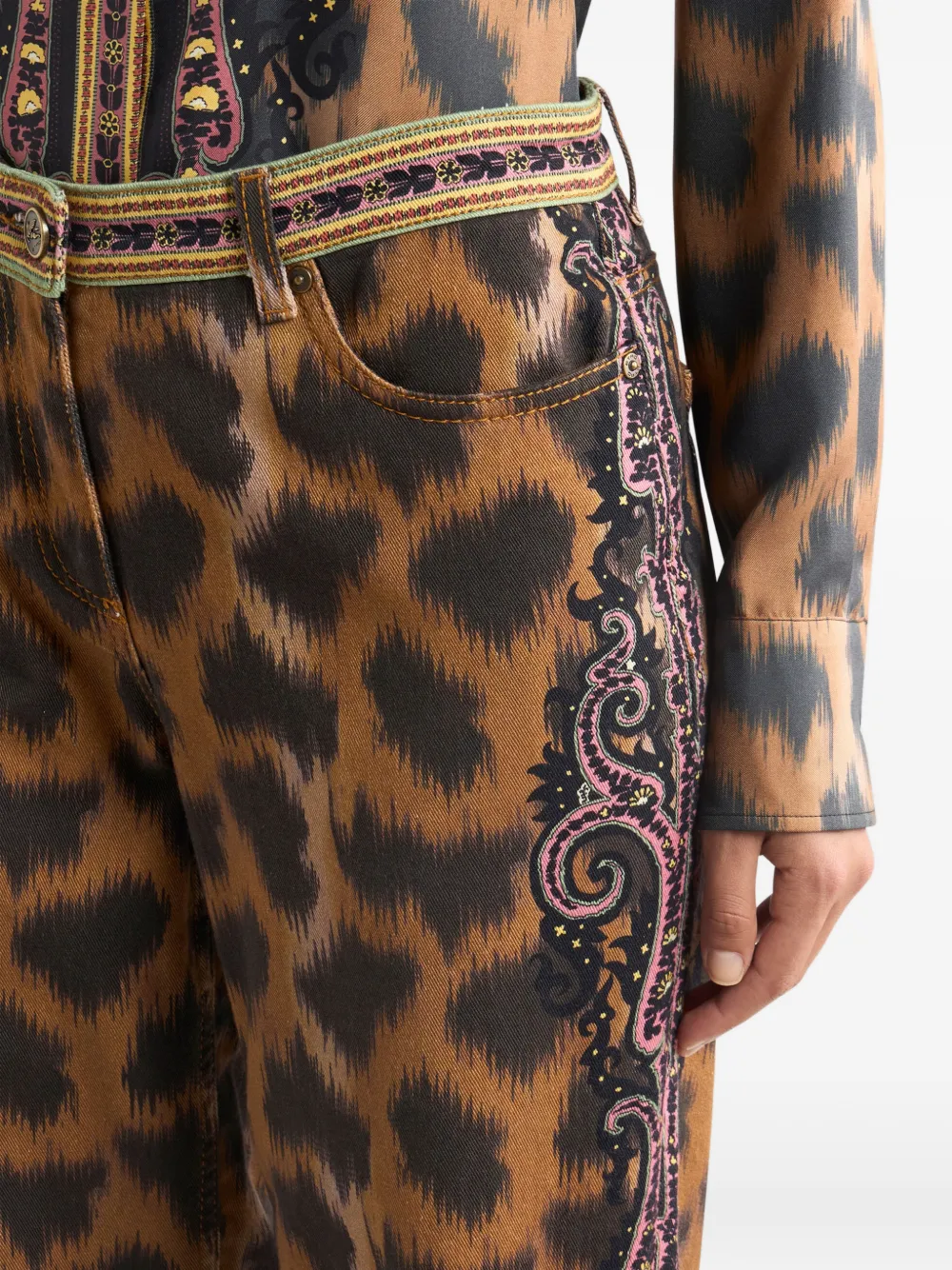 ETRO Bootcut jeans met dieren-patroon Bruin