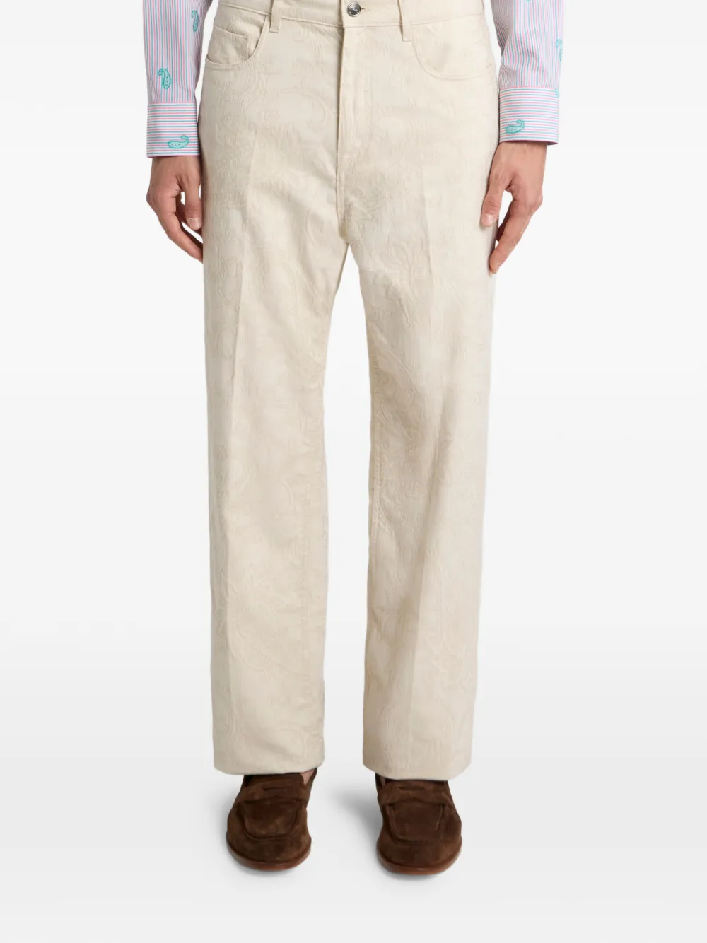 ETRO pressed-creases leafy jeans - Beige