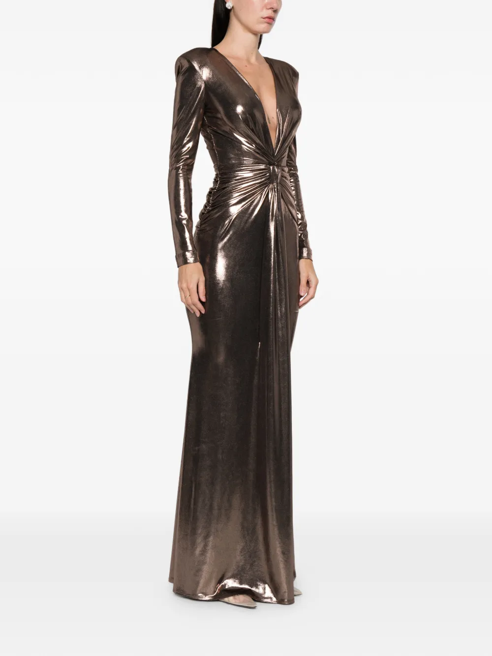  Cristallini Liora Knot Long-sleeve Maxi Dress - Brown 