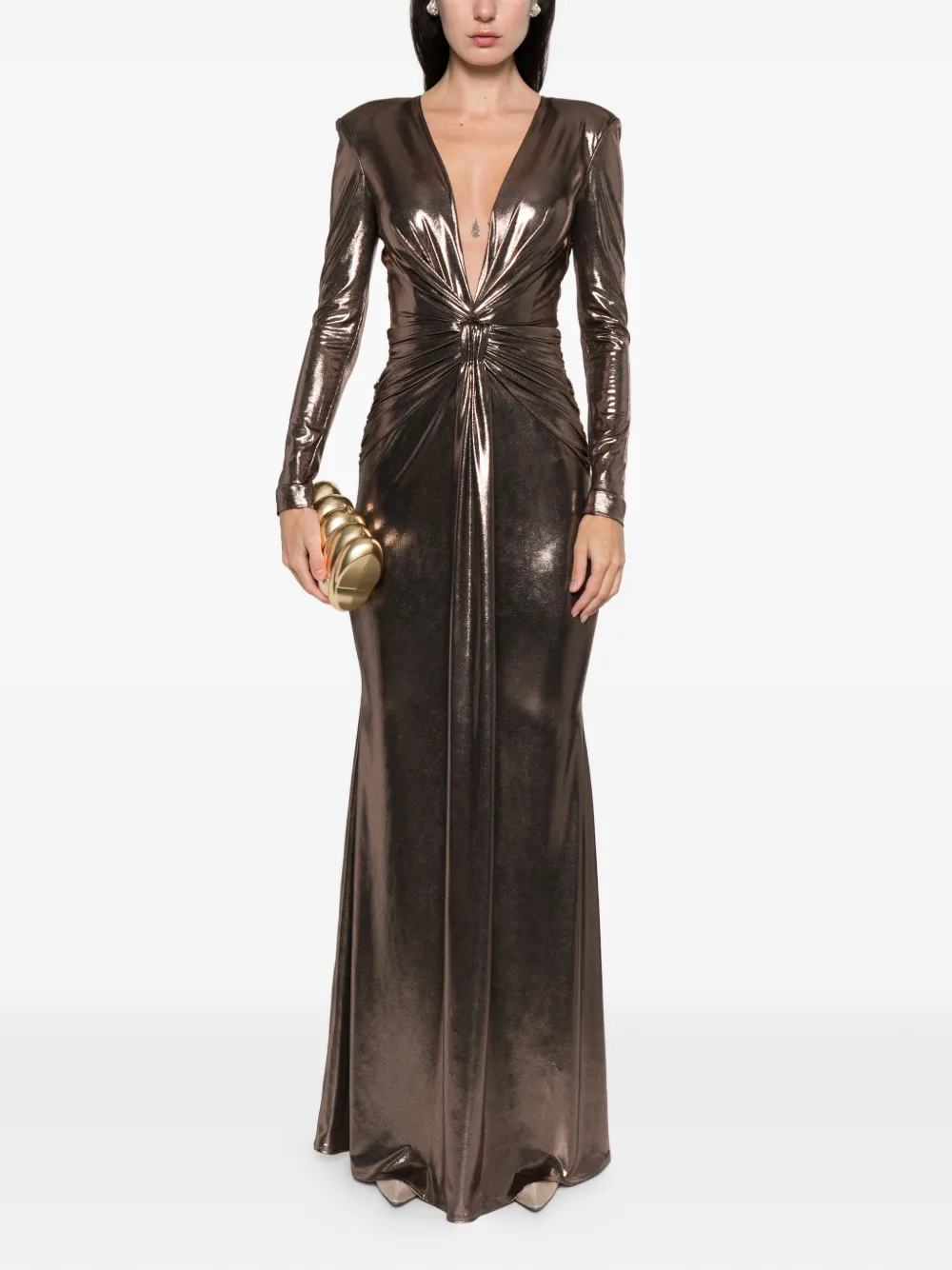 CRISTALLINI Liora knot long-sleeve maxi dress - Bruin