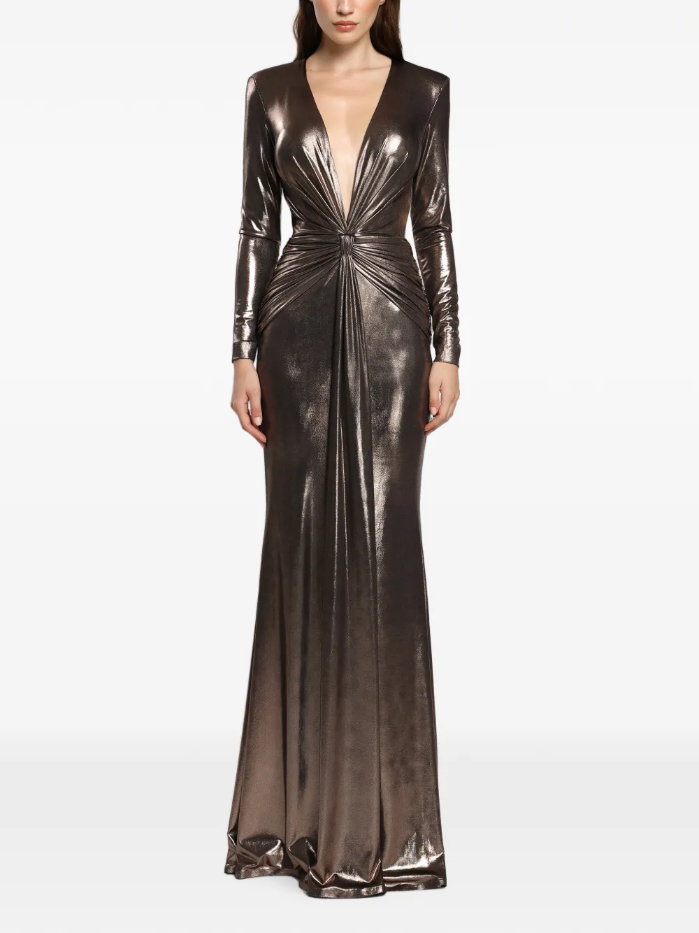 CRISTALLINI Liora knot-detail long-sleeve maxi dress