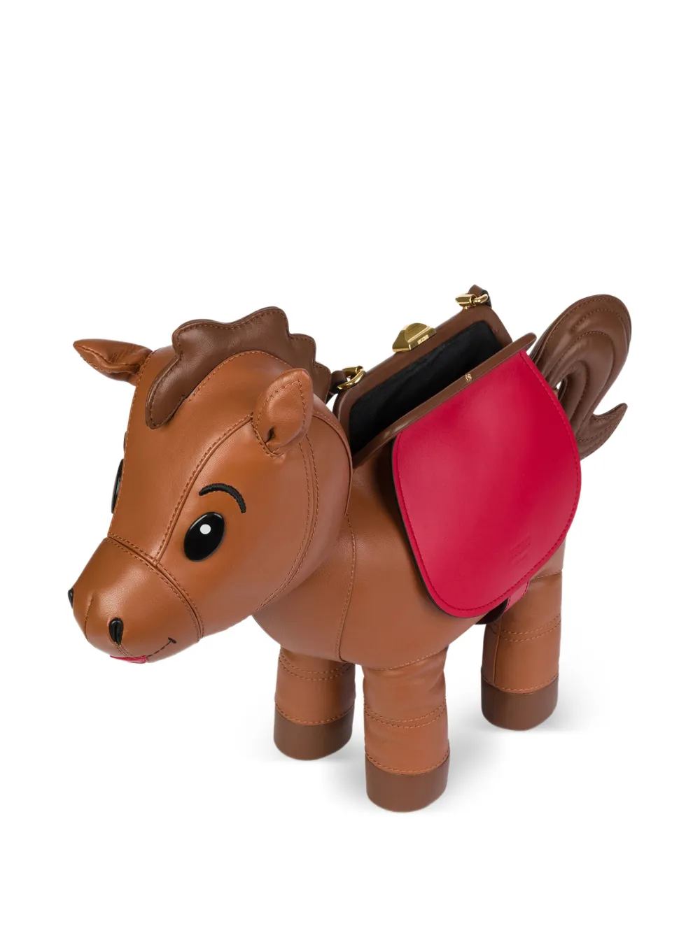 Moschino Paardenvormige lammy schoudertas Bruin