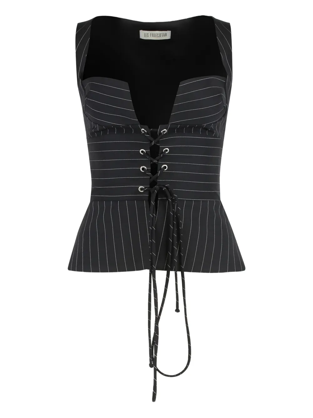 Les Filles D'eva Pinstripe Lace-up Top In Black