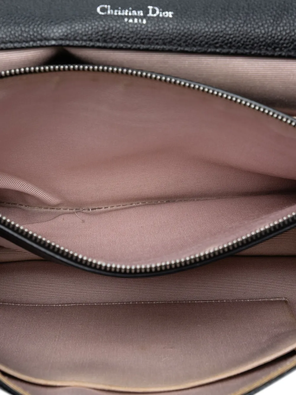 DIOR Pre-owned 2016 Large Grained Calfskin Ama Flap Satchel In Black