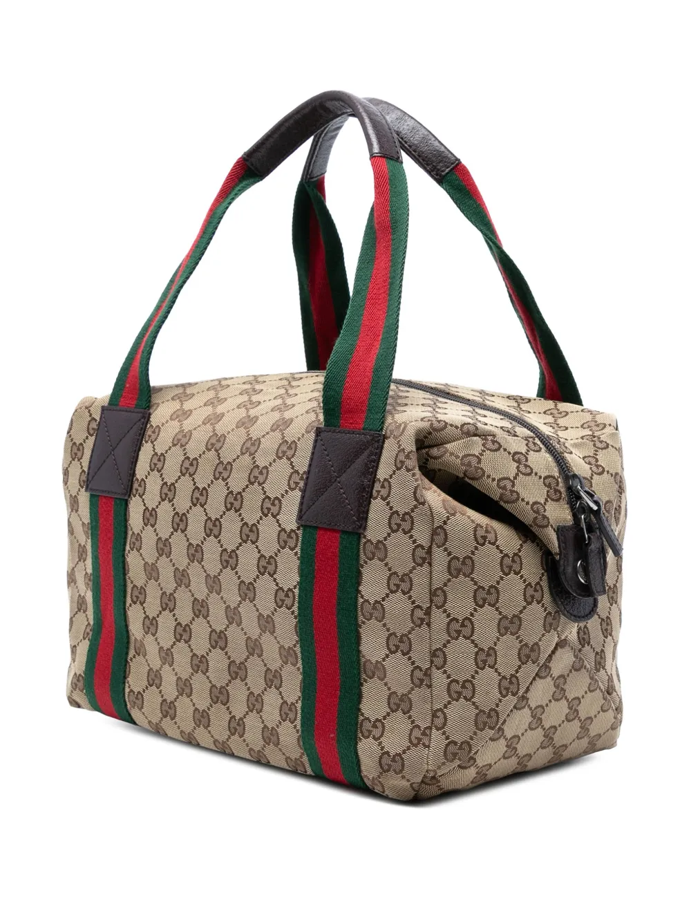 Pre-owned Gucci 2016-2025 Gg Canvas Web Duffle Bag Boston Bag In Brown