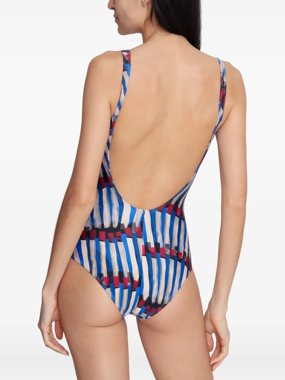 Lygia & Nanny Gestreept badpak met print Blauw