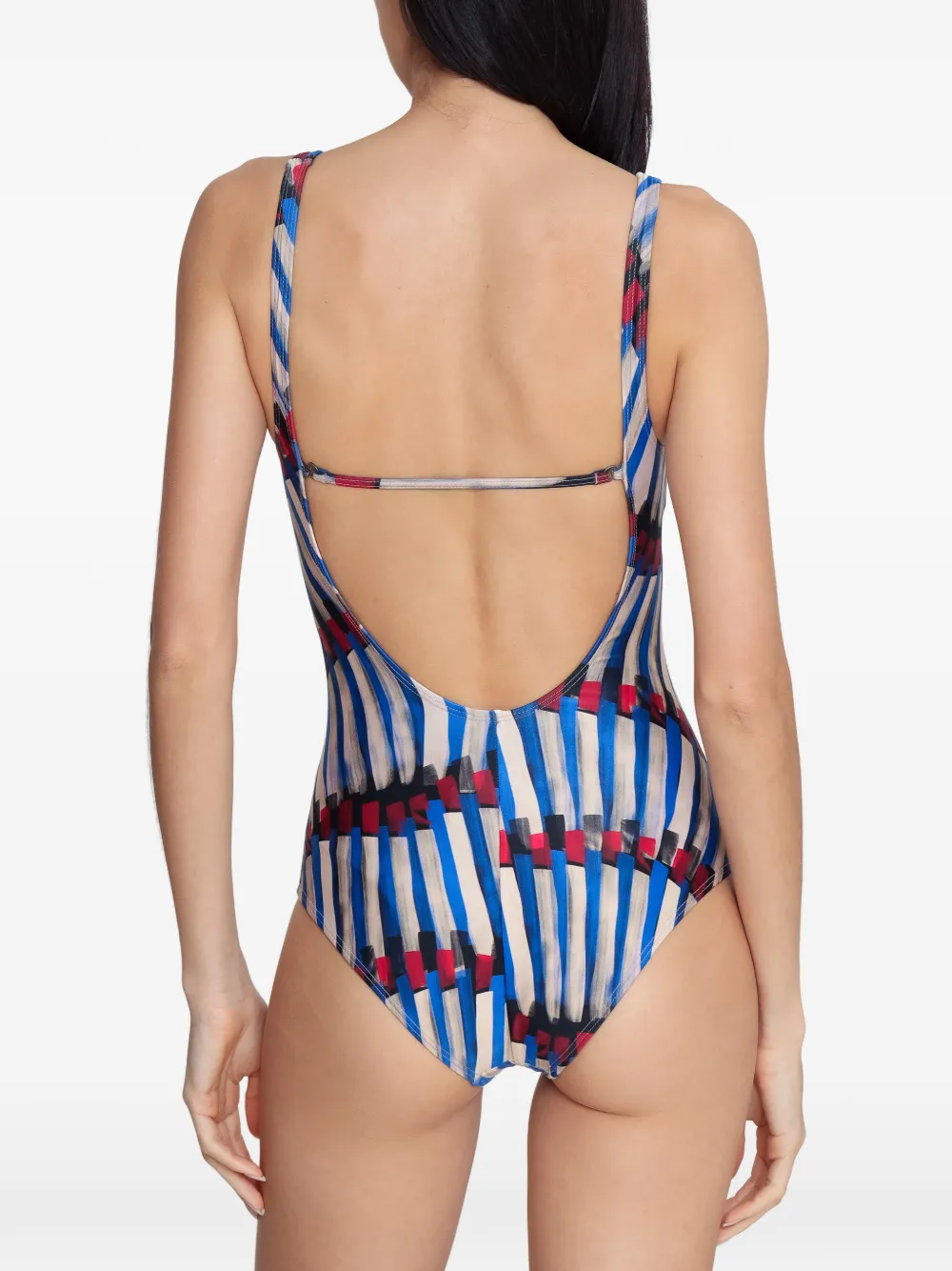 Lygia & Nanny Gestreept badpak met print Blauw