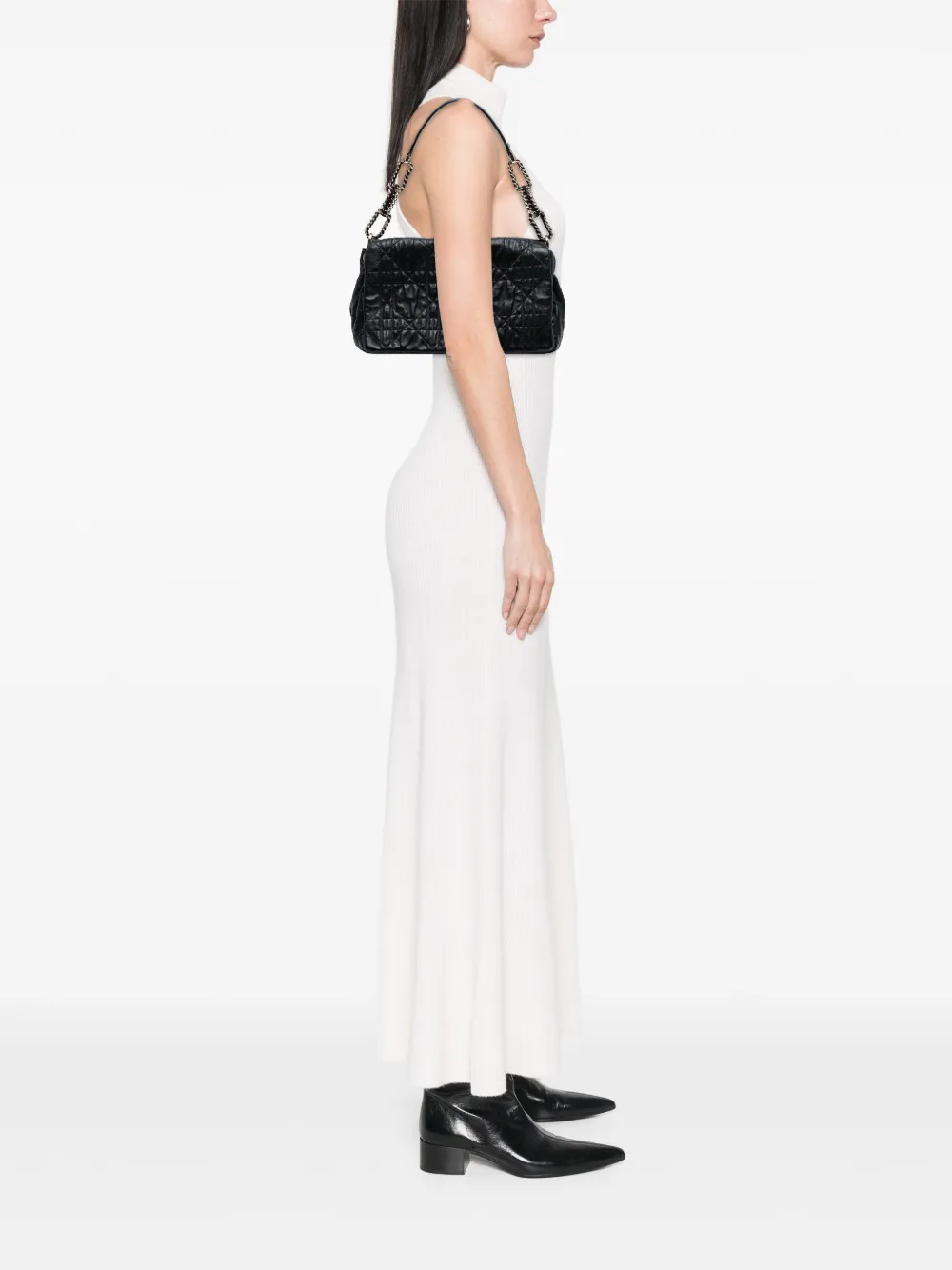 DIOR Pre-owned 2011 Lambskin Cannage Gaufre Delices Flap Shoulder Bag In Black