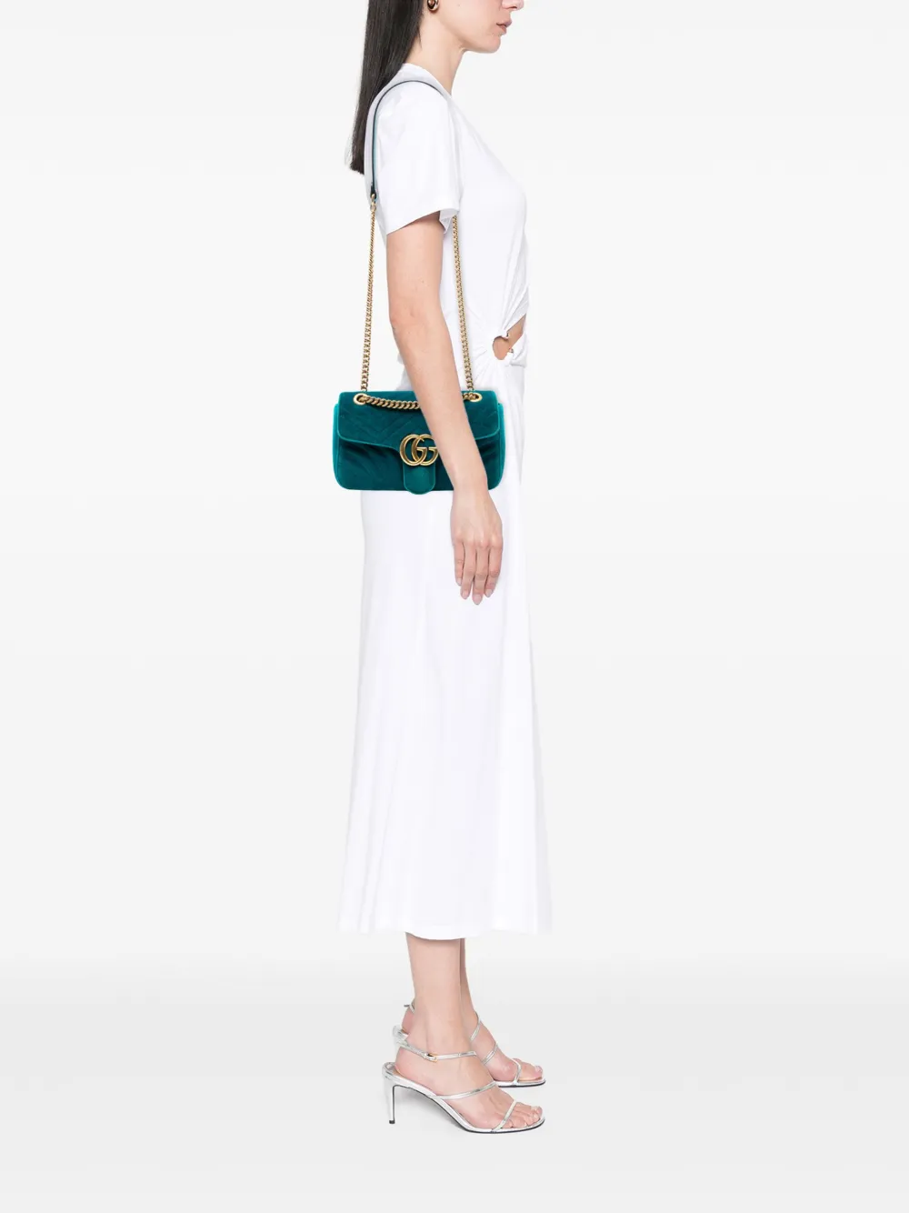 Pre-owned Gucci 2016-2025 Medium Gg Marmont Matelasse Velvet Shoulder Bag In Blue