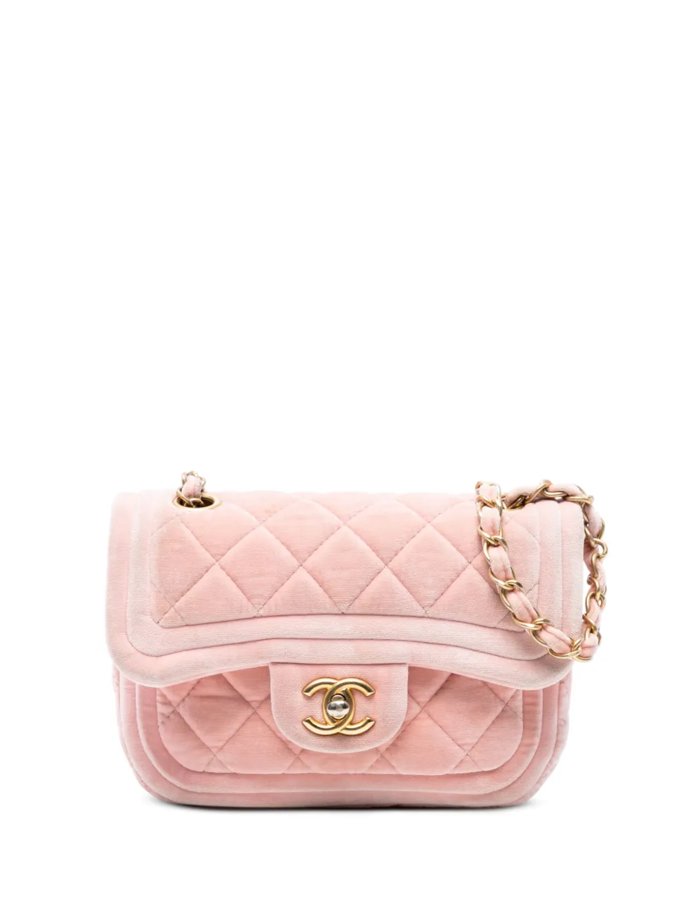 CHANEL Pre-owned 2021-2025 Mini Quilted Velvet Double Frame Flap Crossbody Bag In Pink