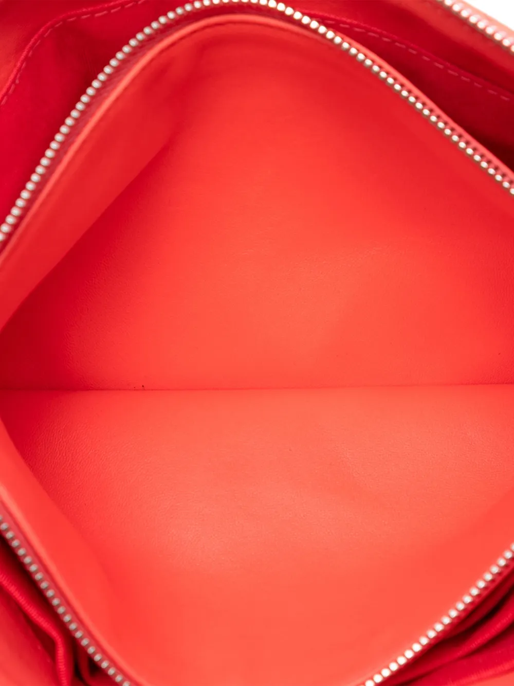 Pre-owned Chanel 2016-2017 Cc Chevron Calfskin Zip Clutch Bag In Orange