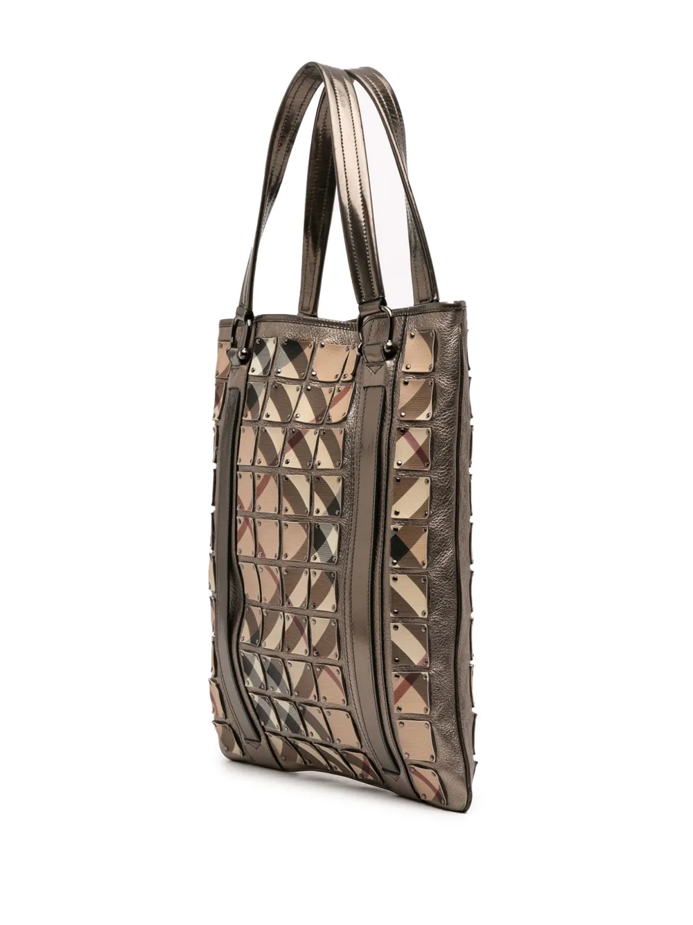 Pre-owned Burberry 2000-2017 Supernova Check Canvas And Metallic Calfskin Brooke Warrior Tote Bag In Brown