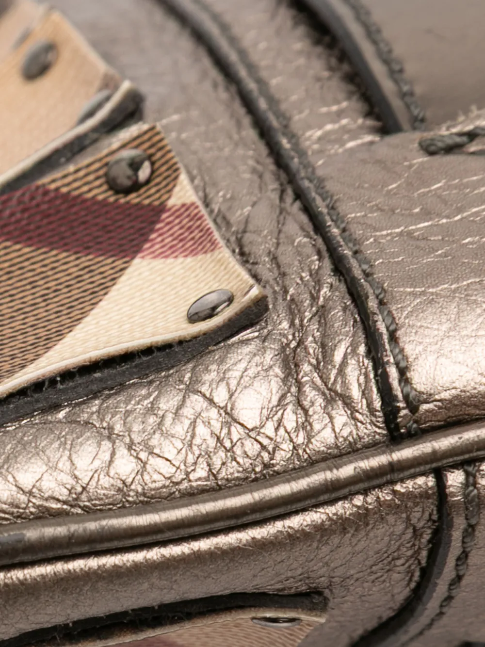 Pre-owned Burberry 2000-2017 Supernova Check Canvas And Metallic Calfskin Brooke Warrior Tote Bag In Brown