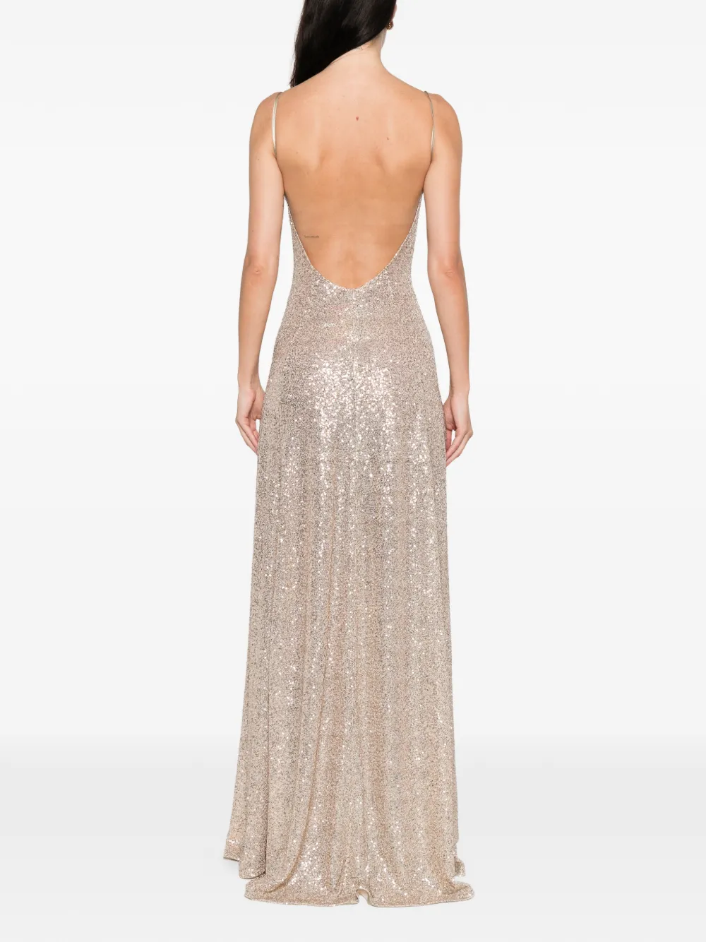 Miau By Clara Rotescu Kaya Sequin-embellished Front-slit Gown In Neutral