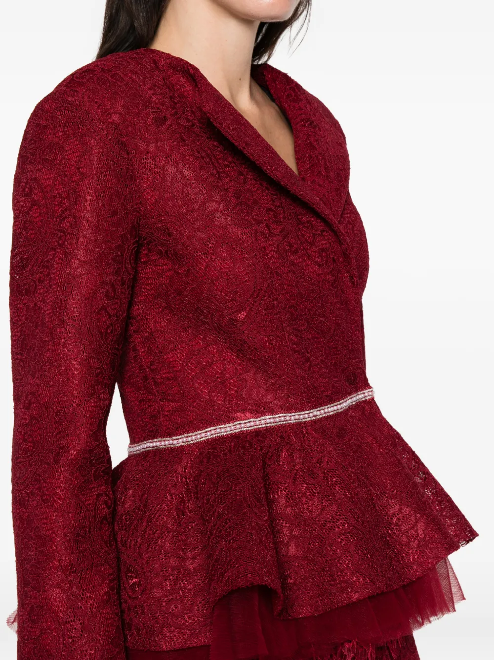 Miau By Clara Rotescu Arlet Embellished Lace Jacket In Red
