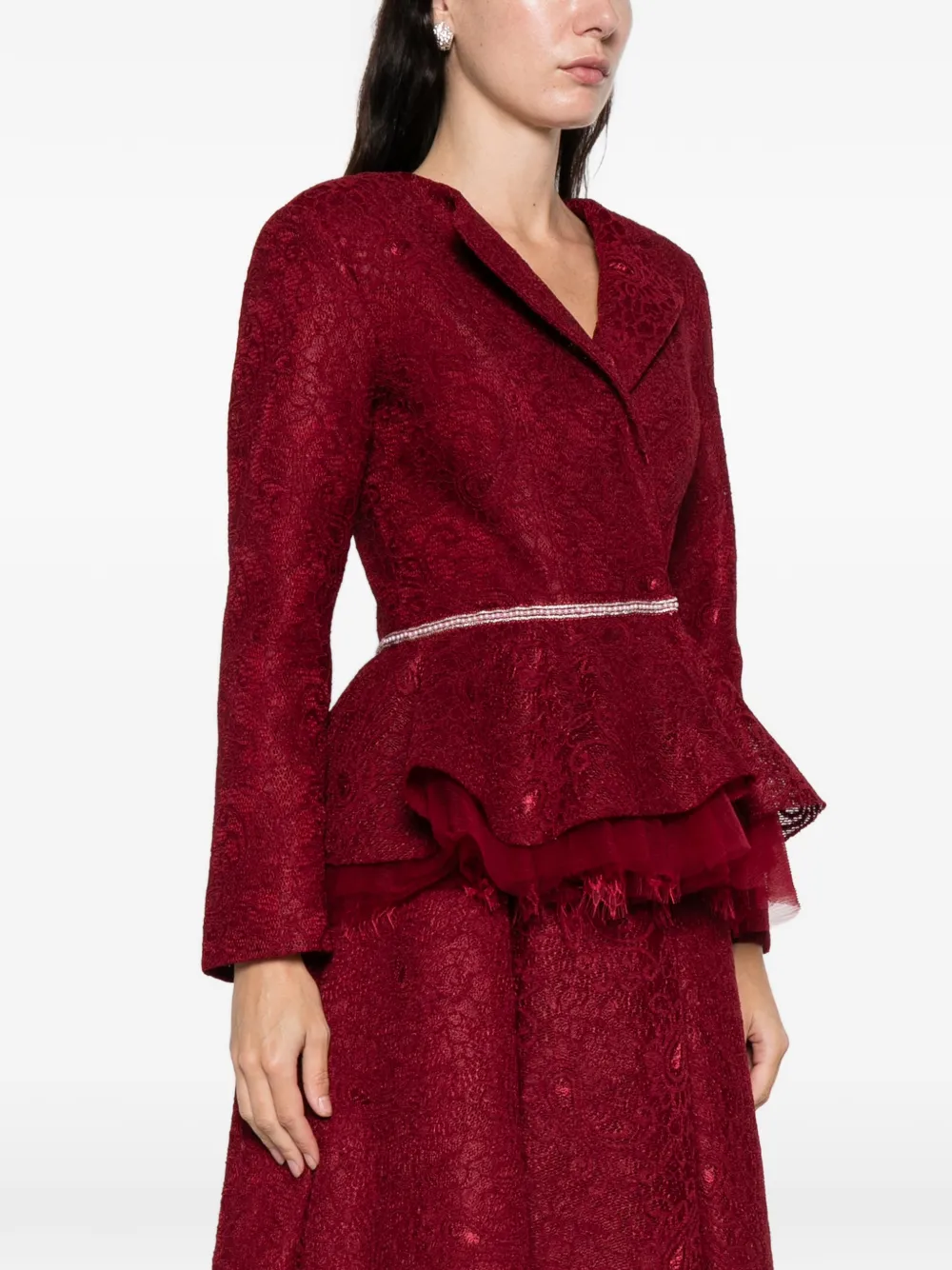 Miau By Clara Rotescu Arlet Embellished Lace Jacket In Red