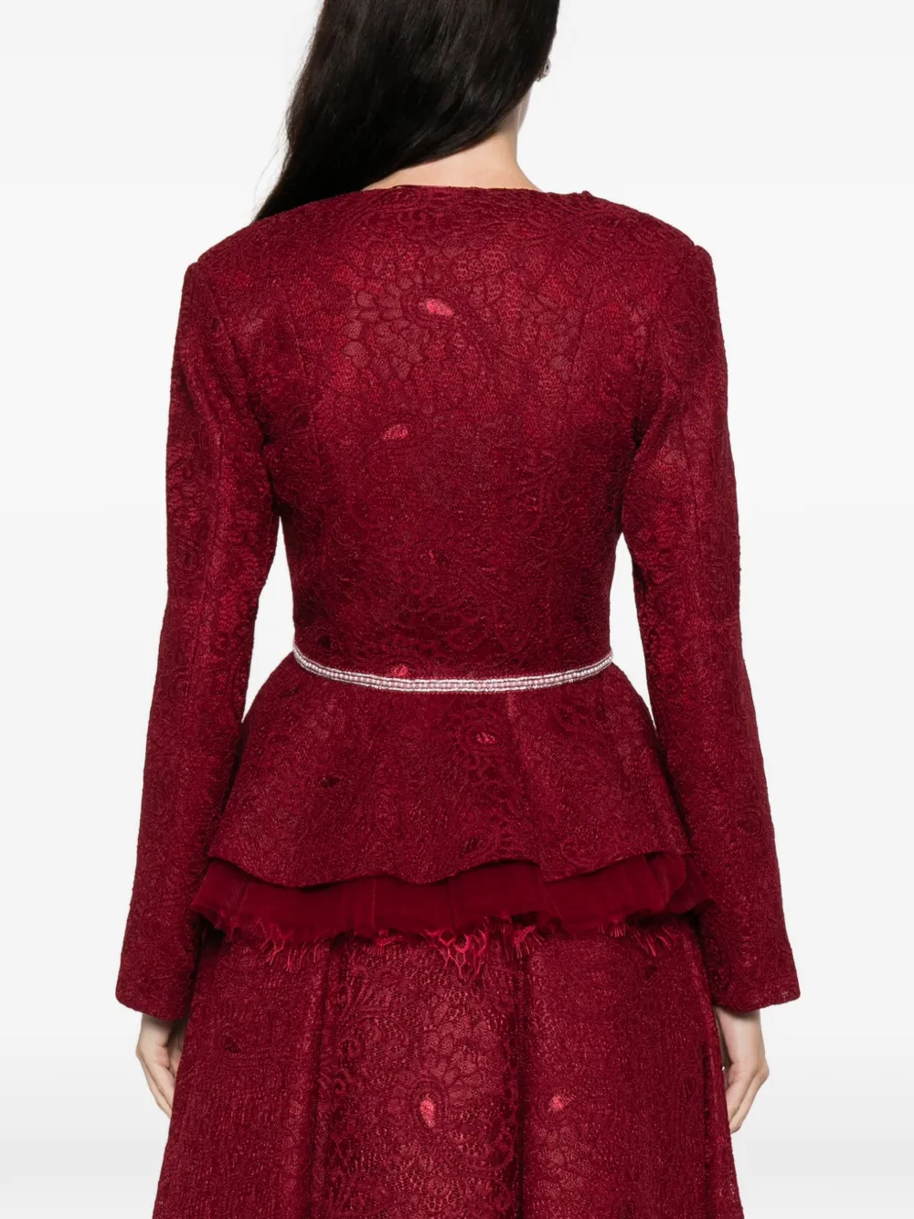 Miau By Clara Rotescu Arlet Embellished Lace Jacket In Red